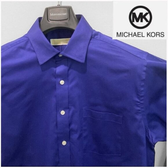 MICHAEL Michael Kors Deep Blue Dress Shirt Size 16 1/2  Classic Fit Button-up - Picture 1 of 15